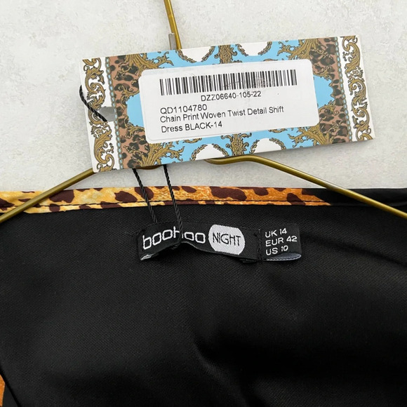 NWT Boohoo/ 🐆Stunning leopard chain ⛓️‍💥/ Woven  twist/ MIDI dress/ Size US 10 - Picture 10 of 16